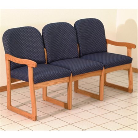 WOODEN MALLET Prairie Three Seat Sofa in Medium Oak - Arch Blue DW8-3MOAB